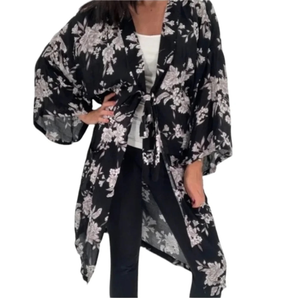 Spiritual Gangster Maya Floral Kimono Robe Cover Up Tie Front One Size